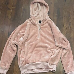 Ardene Blush Plush Hoodie with Ring Zip